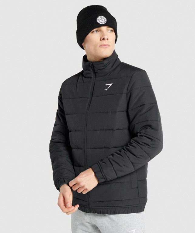Chaquetas Gymshark Crest Puffer Jacket Hombre Negros | HfOfsPOUXdv