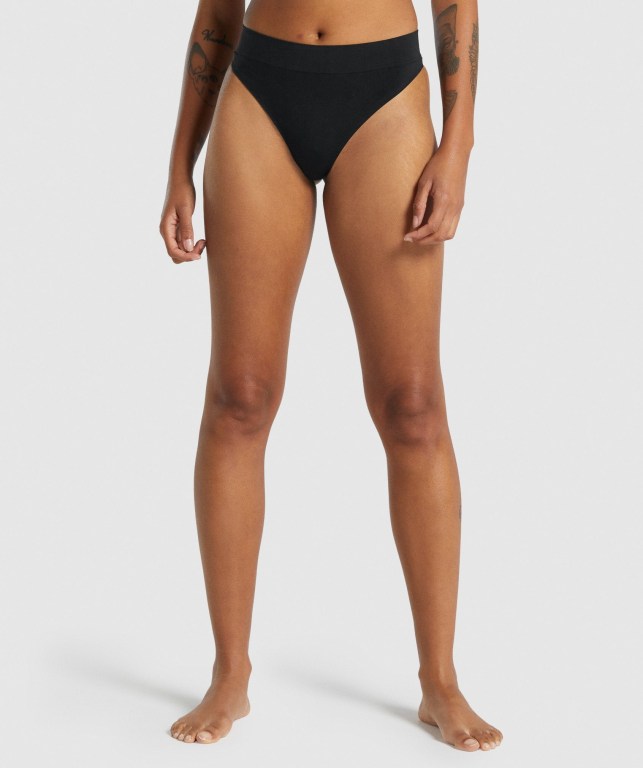 Ropa Interior Gymshark Seamless High Rise Tanga Mujer Negros | vejyUhJyR5K