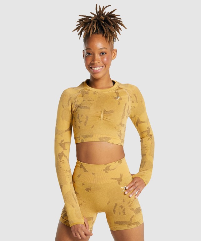 Sudaderas Gymshark Adapt Camo Seamless Crop Top Mujer Amarillos | OOIm6PC9VQY