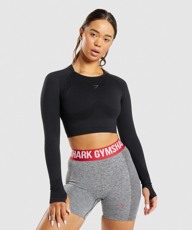 Sudaderas Gymshark México - Flex Sports Crop Top Mujer Negros